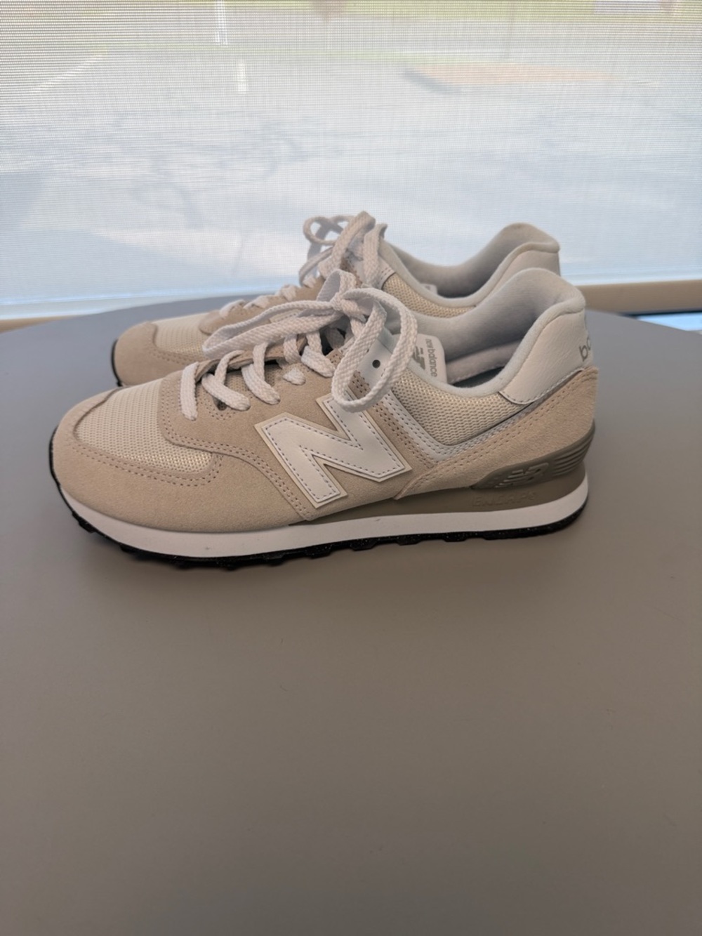 New Balance Light Beige & White Suede Mesh Sneakers